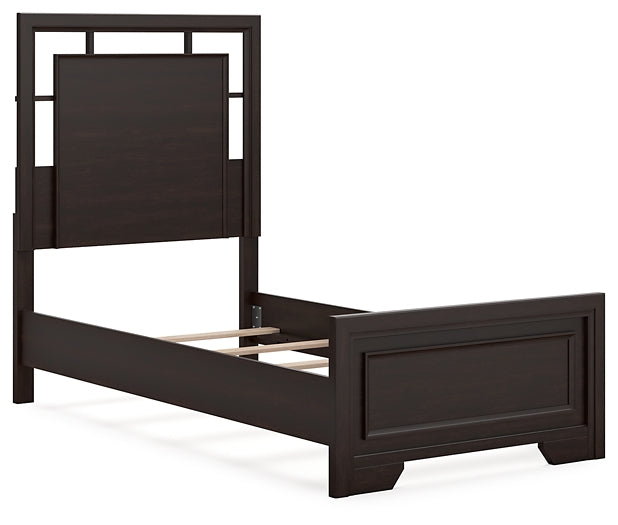 Covetown Twin Panel Bed with Mirrored Dresser and Nightstand