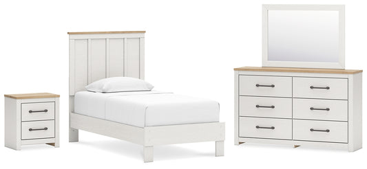 Linnocreek Twin Panel Bed with Mirrored Dresser and Nightstand