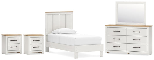 Linnocreek Twin Panel Bed with Mirrored Dresser and 2 Nightstands