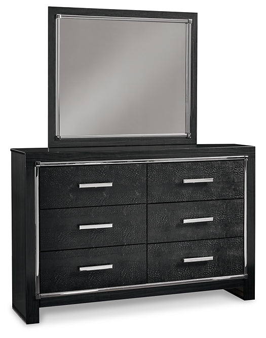 Kaydell Queen Upholstered Panel Storage Bed with Mirrored Dresser and 2 Nightstands